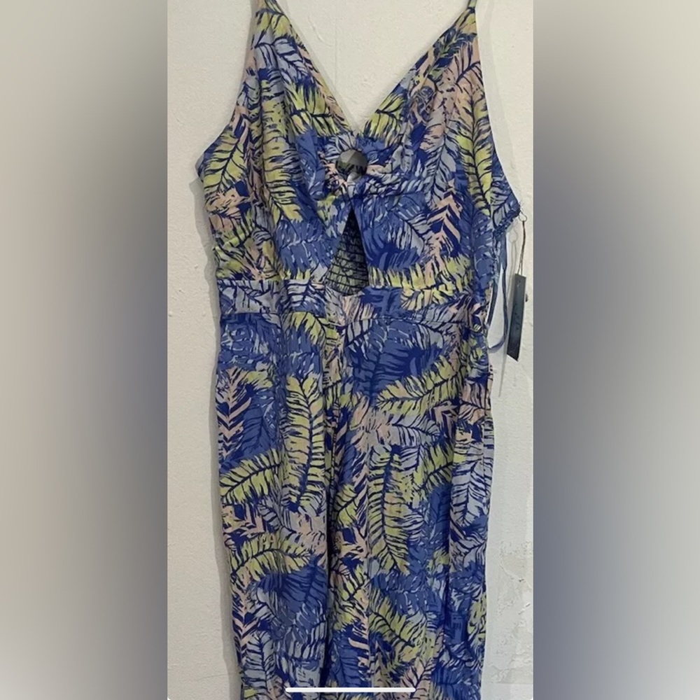Blue Tropical Print Wide-Leg Jumpsuit - Picture 9 of 11